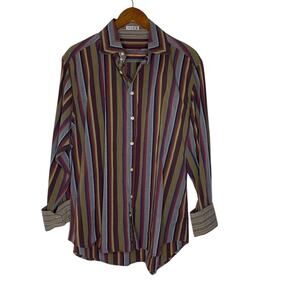Robert Graham Striped Shirt XL Flip Cuff Long Sleeve All Over Bold Maroon
